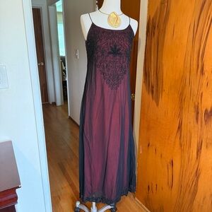 Papillon Blanc Burgundy and Black Embroidered Slip Dress